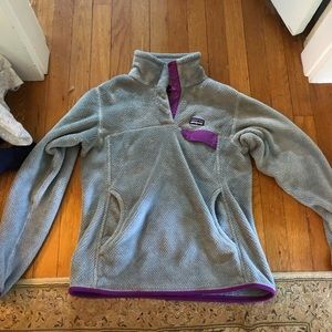 Fuzzy grey and purple Patagonia pullover